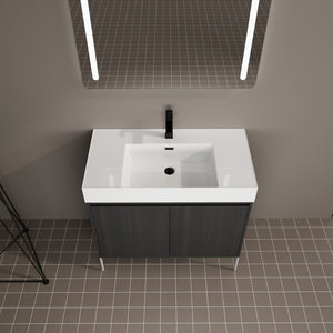 English Elm 36" Freestanding Bathroom Vanity with Durable Resin Sink and Soft-Close Cabinet Doors, Modern Storage Solution for Small Baths W1972S00014