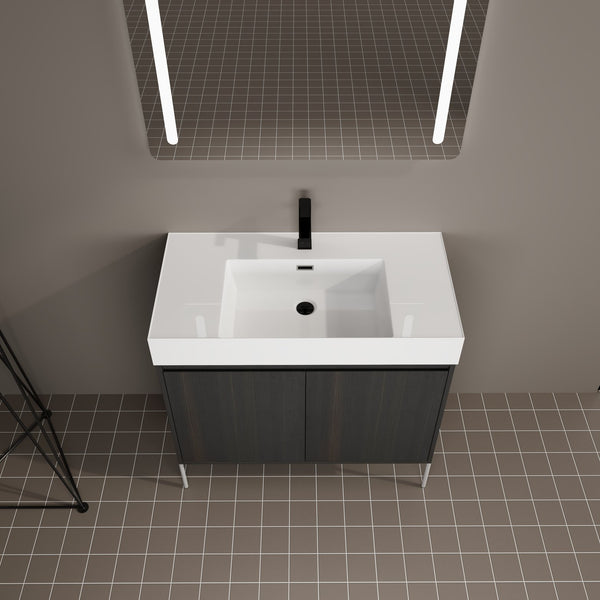 English Elm 36" Freestanding Bathroom Vanity with Durable Resin Sink and Soft-Close Cabinet Doors, Modern Storage Solution for Small Baths W1972S00014