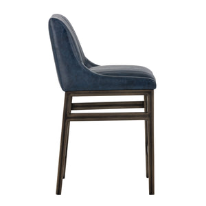 Sunpan Halden Urban Bar Stool with Bold Channel Tufting and Rustic Bronze Steel Frame for Stylish Spaces Vintage Blue