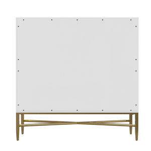 English Elm 2 Door White Locker Accent Cabinet with Gold Spindle Legs, Diamond Ripple Doors, Adjustable Shelves, Modern Storage Elegance T3609P347437