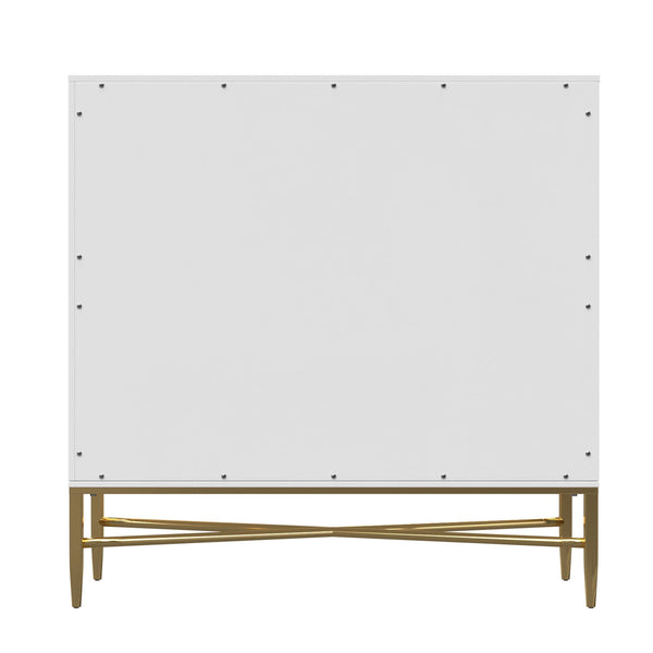 English Elm 2 Door White Locker Accent Cabinet with Gold Spindle Legs, Diamond Ripple Doors, Adjustable Shelves, Modern Storage Elegance T3609P347437