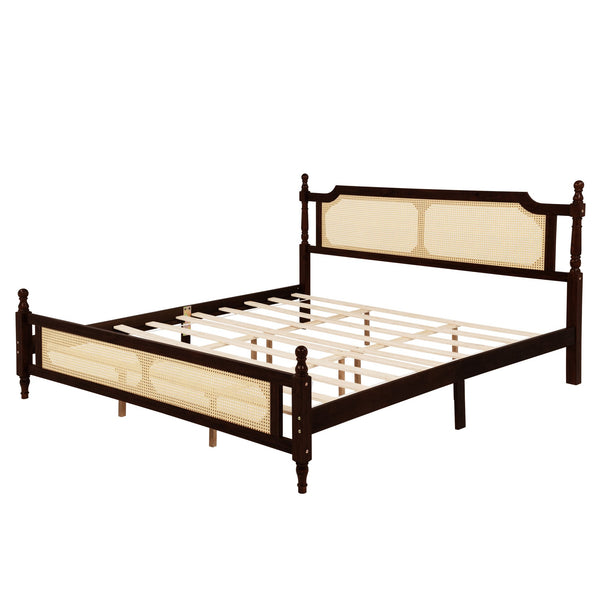 English Elm King Pine Rattan Bed Espresso with Enhanced Center Platform, Timeless Pine Wood Design, 500lb Capacity W504P266749
