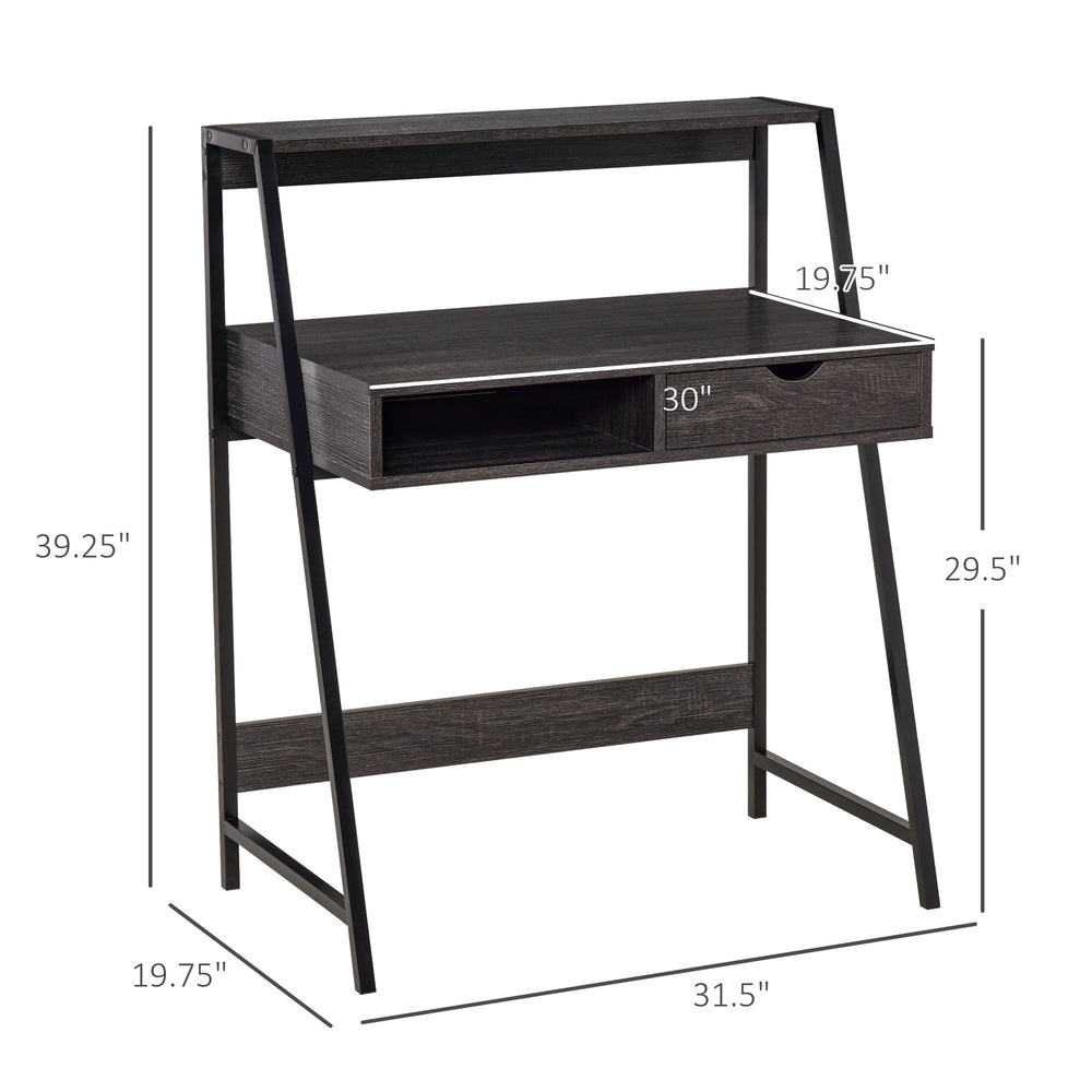 English Elm Desk with Pull Out Drawer Open Cubbyhole and Display Shelf for Small Home Offices T3971P389482