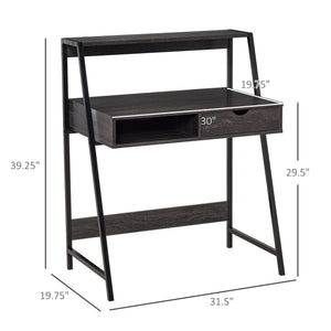 English Elm Desk with Pull Out Drawer Open Cubbyhole and Display Shelf for Small Home Offices T3971P389482