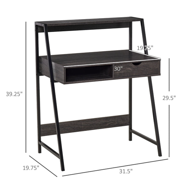 English Elm Desk with Pull Out Drawer Open Cubbyhole and Display Shelf for Small Home Offices T3971P389482