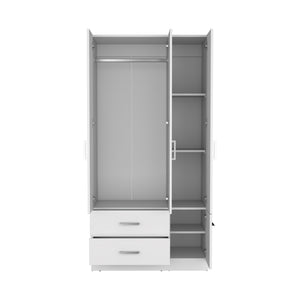 English Elm Armoire Melfa 71" H with 2 doors, 3 drawers and hanging rod for organized, elegant bedroom storage White 41 L x 23 W x 6 H B097S00125