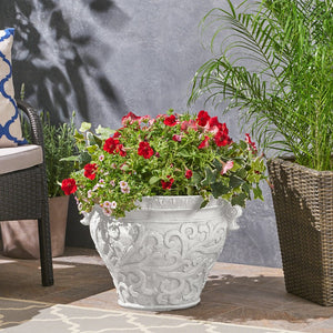 English Elm Largo Handcrafted Concrete Planter Antique White Aged Finish for Porch or Patio 63427.00WHI