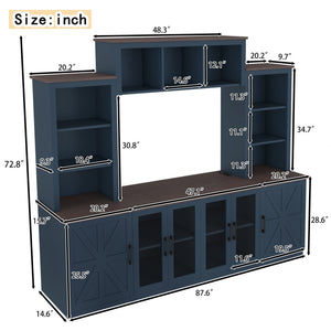 English Elm Wall Unit Entertainment Center with Built in Charging Mdf Media Console Open Shelving Blue W1580S00437