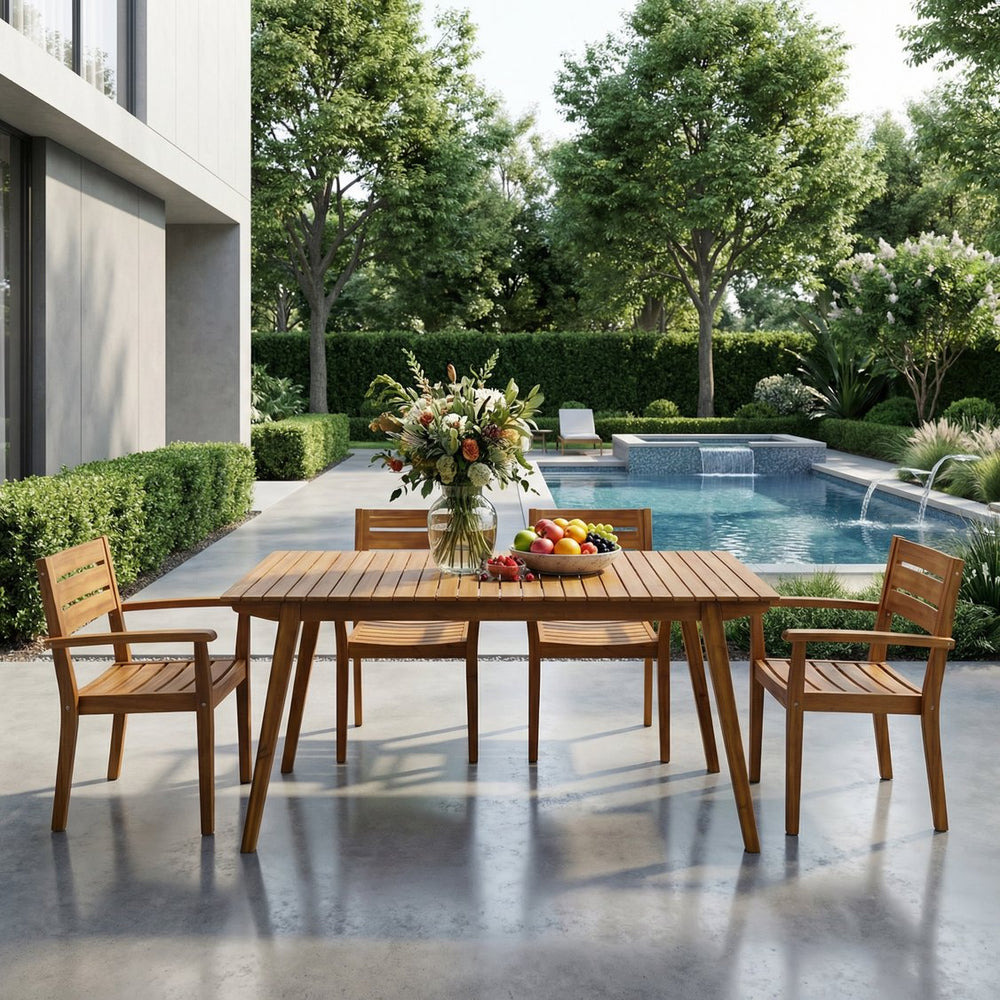 English Elm Outdoor Acacia Wood Rectangular Patio Dining Table Seats Six with Teak Finish 60388.00