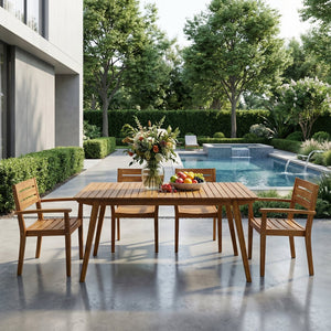 English Elm Outdoor Acacia Wood Rectangular Patio Dining Table Seats Six with Teak Finish 60388.00