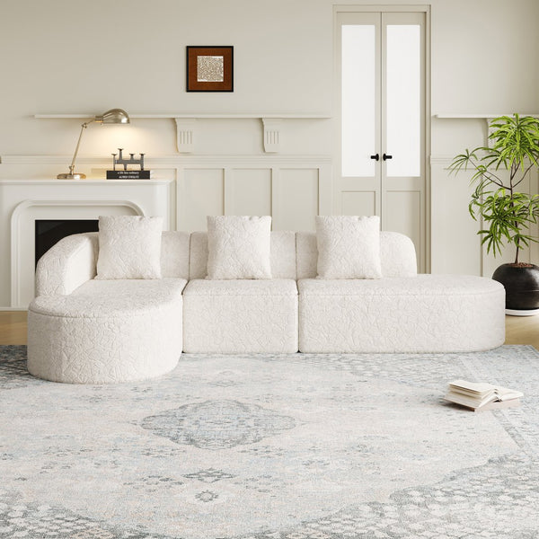 English Elm 111.8-Inch Curved Modular Sofa - Luxurious L-Shaped Design With Lychee-Textured Fabric & Pillows W834S00541