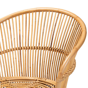 English Elm Modern Bohemian Rattan Accent Chair with Leaf Backrest and Black Metal Legs B2750P470058