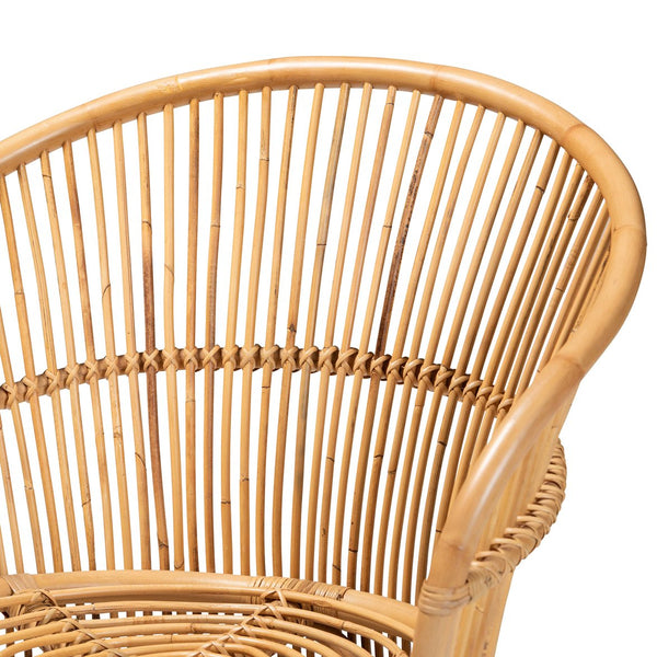 English Elm Modern Bohemian Rattan Accent Chair with Leaf Backrest and Black Metal Legs B2750P470058