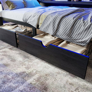 English Elm Twin Over Metal Bunk Bed with Led Lights Usb Ports Drawers and Sofa Conversion W5305S00002