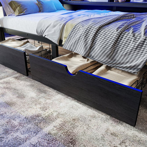 English Elm Twin Over Metal Bunk Bed with Led Lights Usb Ports Drawers and Sofa Conversion W5305S00002