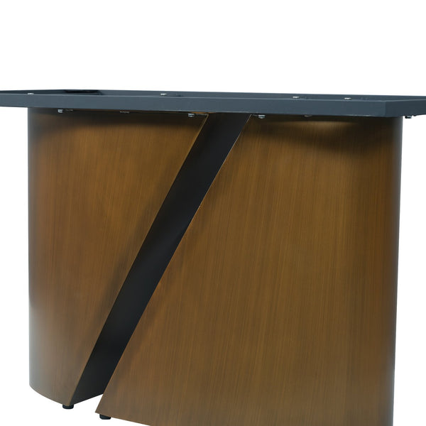 English Elm 63" Modern Dining Table With Curved White Sintered Stone Top & Bronze Iron Legs For 6-8 People W1535S00357