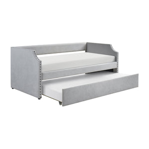 English Elm Modern Upholstered Daybed with Pull Out Trundle Nailhead Trim Twin Guest Room Piece Light Gray B011P256303