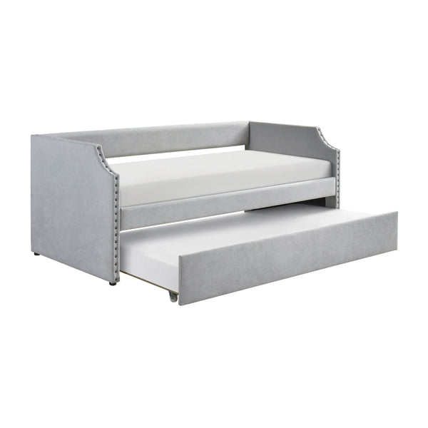 English Elm Modern Upholstered Daybed with Pull Out Trundle Nailhead Trim Twin Guest Room Piece Light Gray B011P256303