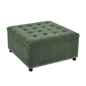 English Elm Storage Ottoman Tufted Nailhead Trim Lift Top Footstool for Living Room or Bedroom Green W5568P447090