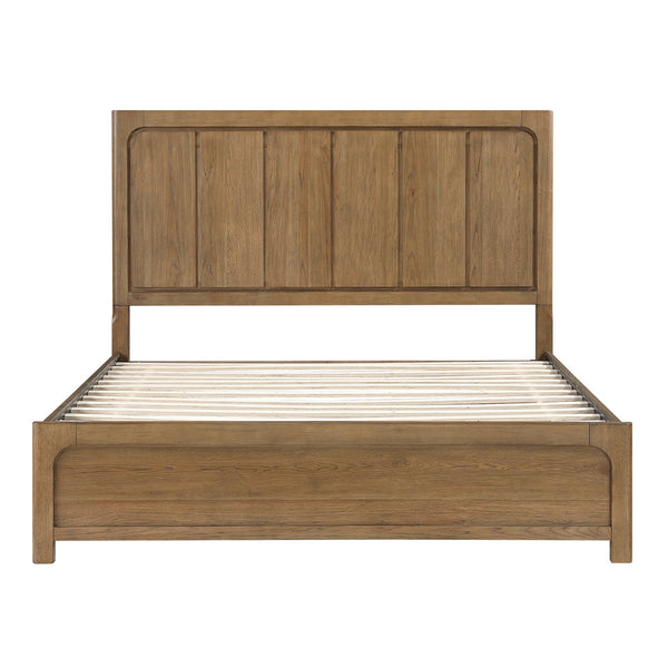 English Elm Light Brown Hickory Veneer King Storage Bed with Four Drawers Modern Bedroom Frame B011S02251
