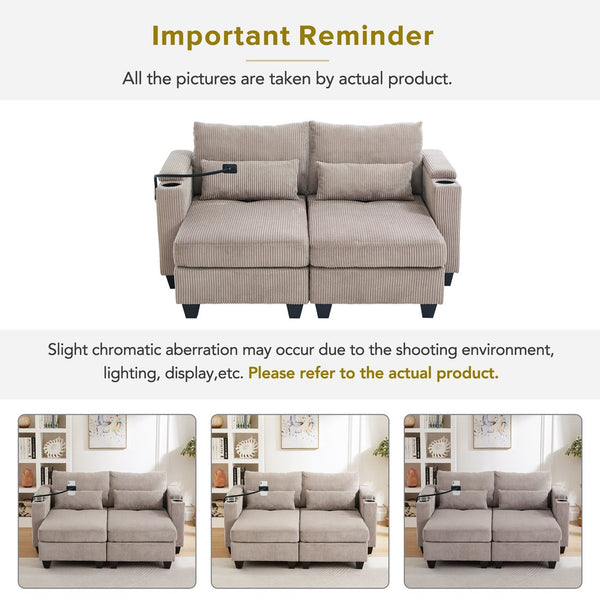 English Elm Convertible Chaise Lounge 63" Loveseat Sofa Bed With Usb Ports, Cup Holders & Storage For Small Spaces N719S002020D
