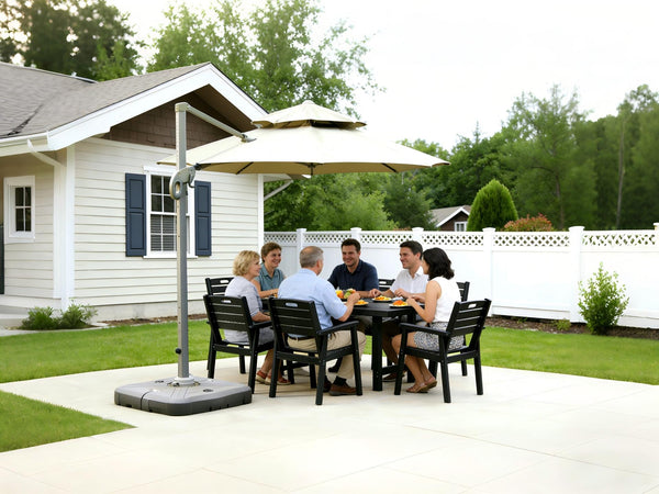 English Elm Hdpe Outdoor Dining Set Five Piece Weather Resistant Patio Table with Umbrella Hole Black W3805S00004