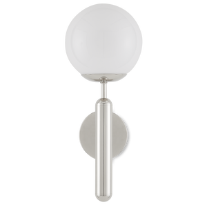 Barbican Modern Nickel Wall Sconce with Translucent Glass Globe, Ideal for Bathroom Lighting