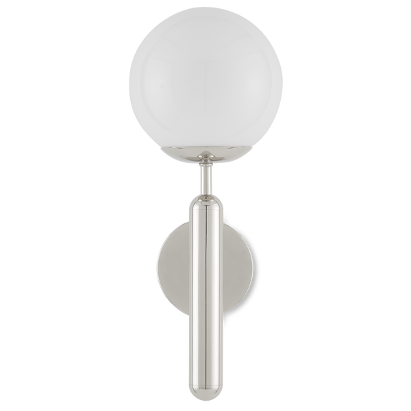Barbican Modern Nickel Wall Sconce with Translucent Glass Globe, Ideal for Bathroom Lighting