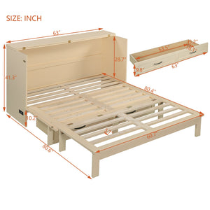 English Elm Queen Murphy Wall Bed with Usb Ports Storage Drawers and Cabinet Style Panel Front Gold N708S00010G-1