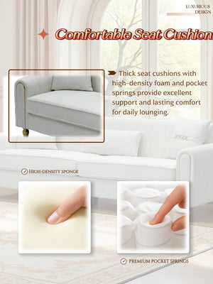 English Elm FX-P11-CW Modern 87.4" 3-Seater Sofa Upholstered Plush Fabric, Pocket Springs, Foam, Metal Legs W576P360570