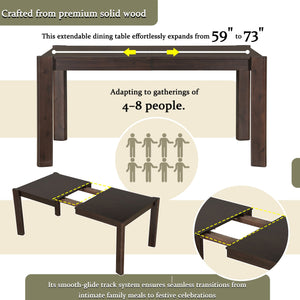 English Elm Modern Farmhouse Extendable Dining Table Set with Handwoven Rattan Chairs, Child‑Safe Rounded Edges, Expandable for 4‑8 Guests Walnut TWSET2025-1D
