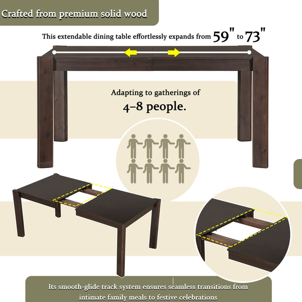 English Elm Modern Farmhouse Extendable Dining Table Set with Handwoven Rattan Chairs, Child‑Safe Rounded Edges, Expandable for 4‑8 Guests Walnut TWSET2025-1D