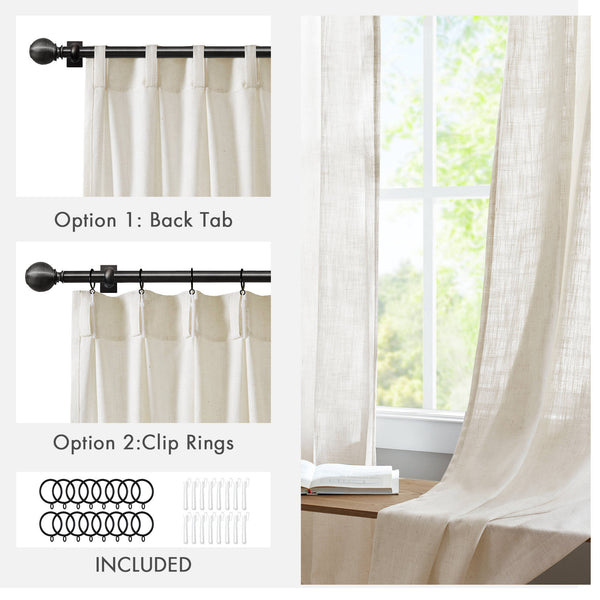 English Elm 2-piece Pinch Pleat Poly Linen Curtain Panels Tailored Formal Drape for Any Room Ivory B035P482983