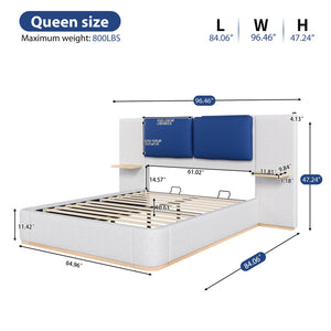 English Elm Christopher Knight Home® - Queen Plush Leather Upholstered Bed Frame with Wingback Headboard, Wavy Footboard, Quiet Support Blue+Grey 50.63 L x 18.88 W x 8.25 H N761S0000023E