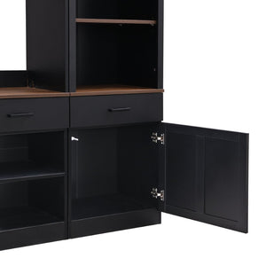 English Elm On-Trend Farmhouse 4-Piece Tv Entertainment Wall Unit For 70" Tvs, Walnut Finish & Wine Rack Storage N721S000046B-GIGA