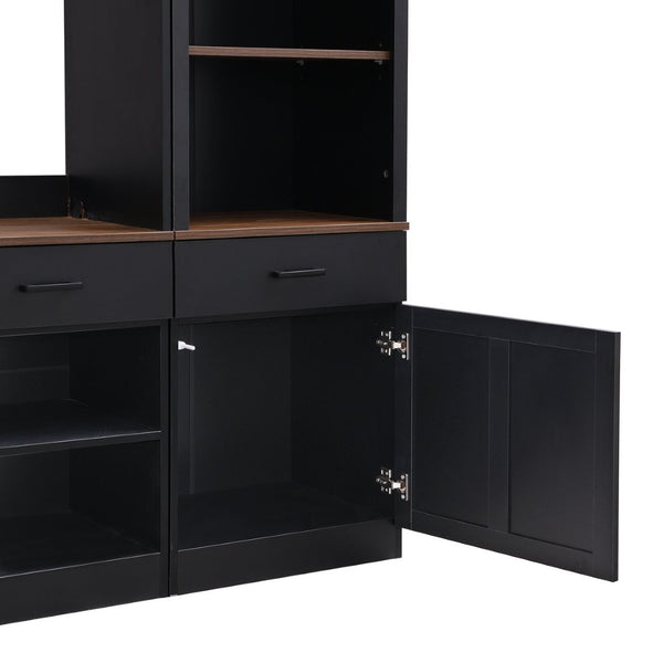 English Elm On-Trend Farmhouse 4-Piece Tv Entertainment Wall Unit For 70" Tvs, Walnut Finish & Wine Rack Storage N721S000046B-GIGA