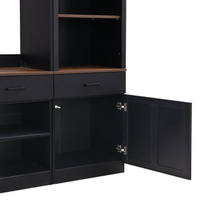 English Elm Farmhouse Mid-century Entertainment Center Walnut Black with Wine Rack for Living Room Black + Dark Walnut N721S000046B-1