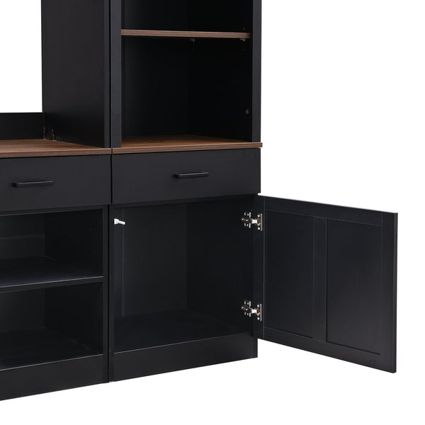 English Elm Farmhouse Mid-century Entertainment Center Walnut Black with Wine Rack for Living Room Black + Dark Walnut N721S000046B-1
