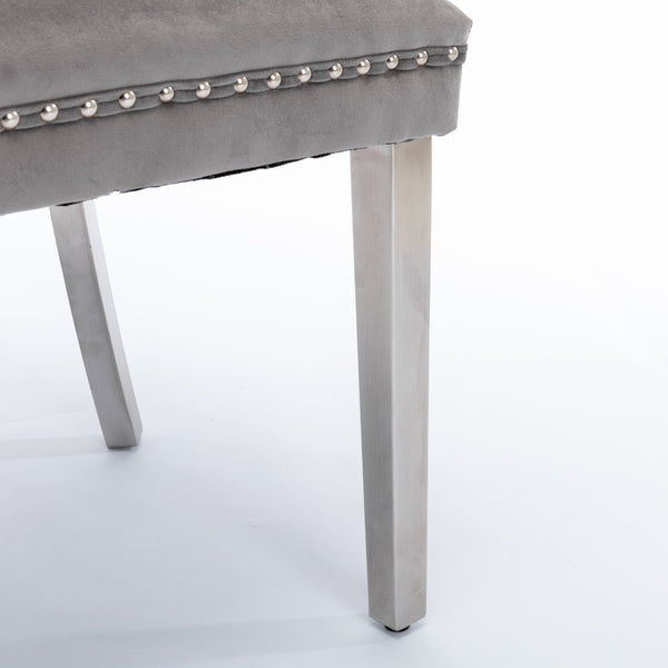 English Elm A&a Velvet Tufted Dining Chair with Chrome Legs Nailhead Trim Glam Contemporary W1143P452846