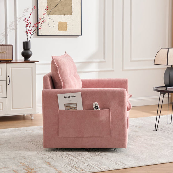 English Elm UNITED Swivel Barrel Chair with Chenille Upholstery, 360° Smooth Rotation, Padded Arm Comfort and Side Pockets for Living Room Relaxation Pink W1568P290091