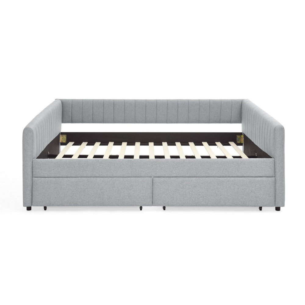 English Elm Queen Size Daybed With Trundle & Drawers – Stylish Grey Upholstered Sofa Bed For Guests & Storage W1413S00067-GIGA