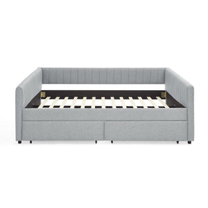 English Elm Queen Size Daybed With Trundle & Drawers – Stylish Grey Upholstered Sofa Bed For Guests & Storage W1413S00067-GIGA