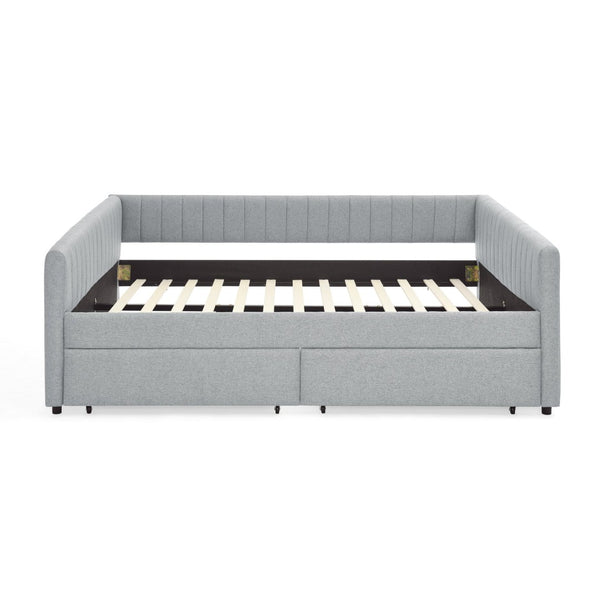 English Elm Queen Size Daybed With Trundle & Drawers – Stylish Grey Upholstered Sofa Bed For Guests & Storage W1413S00067-GIGA