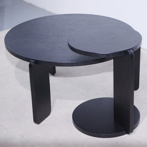 English Elm 32.68 Inch Black Oak Veneer Nesting Round Coffee Table Set for Modern Living Rooms W2899P435699