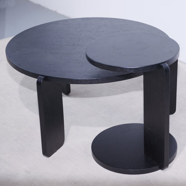 English Elm 32.68 Inch Black Oak Veneer Nesting Round Coffee Table Set for Modern Living Rooms W2899P435699