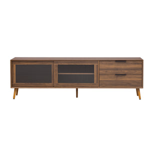 English Elm Modern TV Stand Walnut 70.8" Mid-Century Media Console for 75"+ TVs with Glass Doors, Drawers & Cable Management N710P222776P