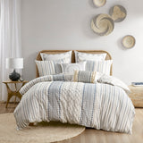 INK+IVY Imani Global Inspired Cotton Printed Duvet Cover Set with Chenille II12-1276 White/Navy