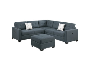 English Elm Casual Tufted Sectional Sofa Set with USB One-Arm Loveseat, Nailhead Trim, Pillows & Ottoman - Sleek Comfort and Versatile Configuration Dark Gray 59 L x 40 W x 27 H B011S01783