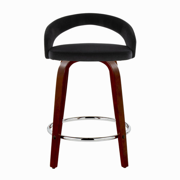 English Elm Fixed-height Swivel Counterstools Mahogany Wood Chrome Footrest Velvet Seat Set of 2 Black B202S01761