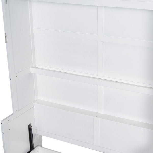 English Elm Queen Murphy Bed with Wardrobe Cabinet Hydraulic Lift Mdf Space Saving Wall Unit White LP000581AAK-1